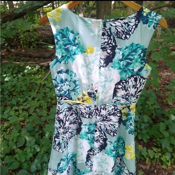 J. Crew Aquatic Floral Silk Dress Retro Swing Turquoise Women's 2 - Picture 6 of 8